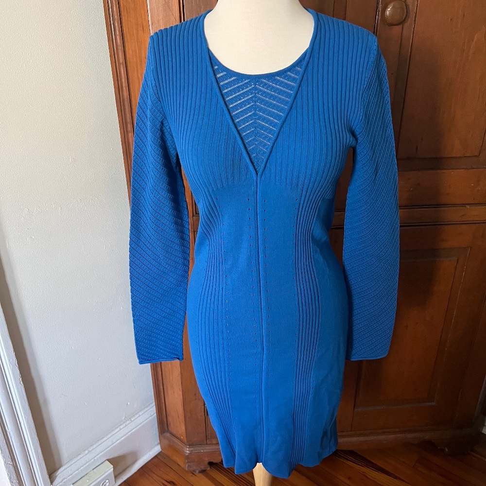 Versace Cobalt Blue bodycon long sleeve dress sz 44